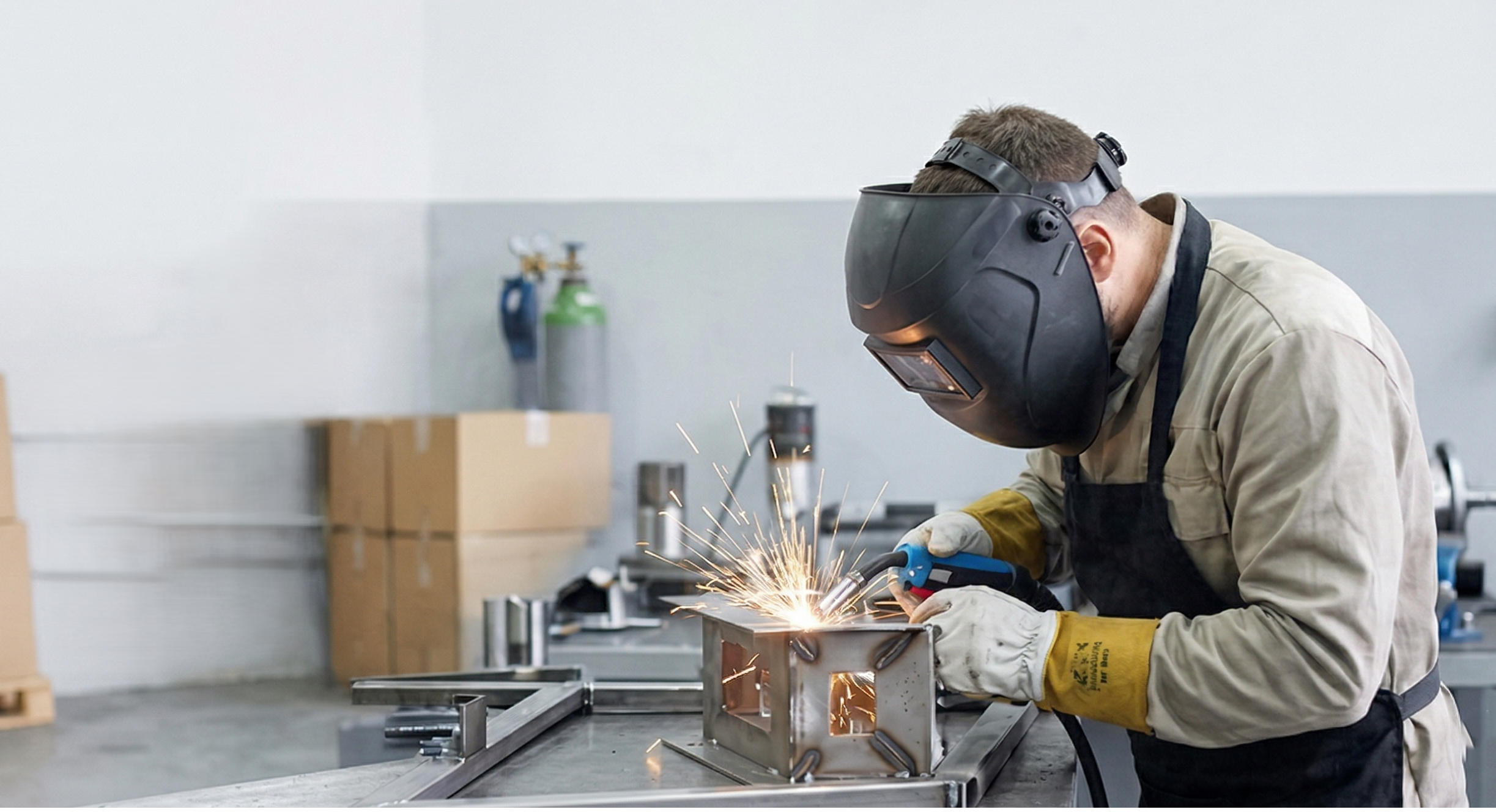 Soldador profesional trabajando